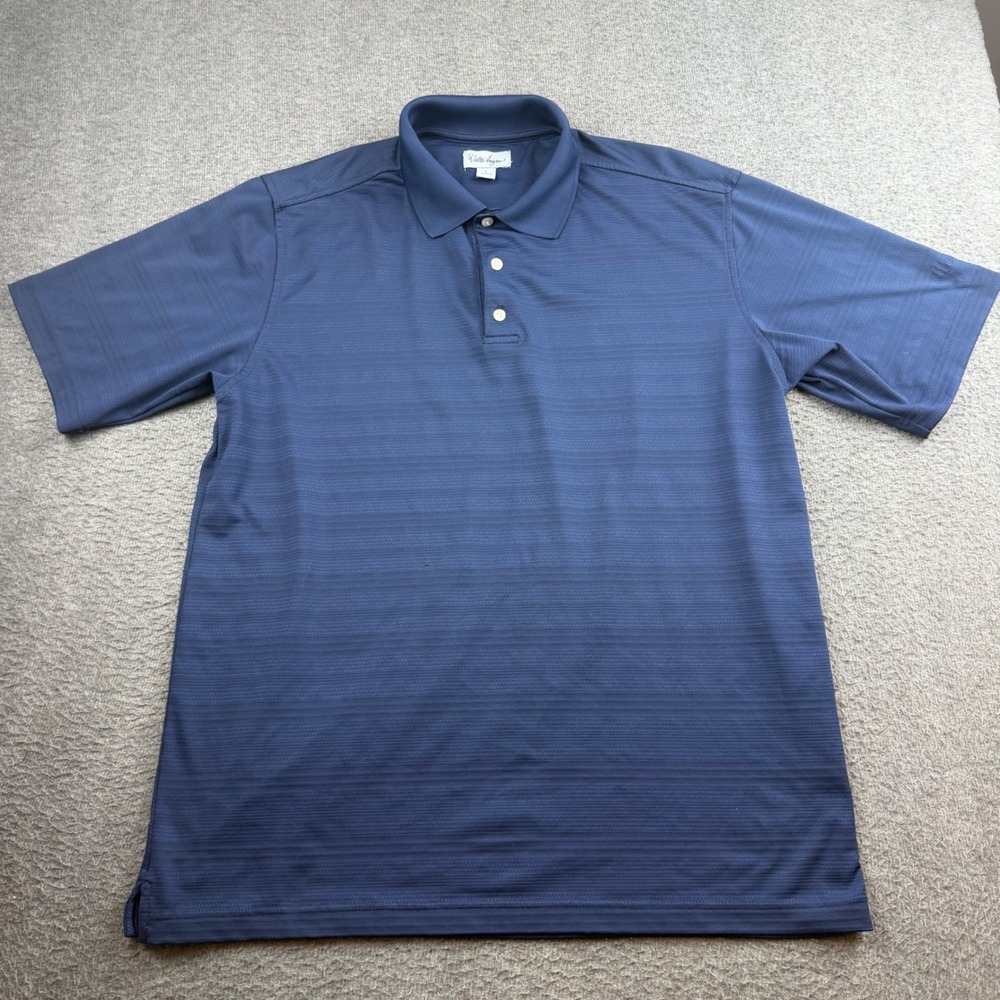 Walter Hagen Polo Shirt Men's Large Blue Textured Stripe Performance Golf Top